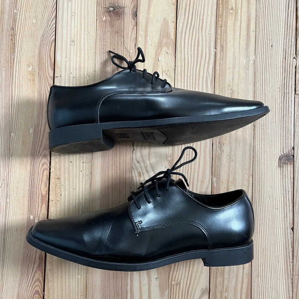 Joseph Abboud Mens Black Leather Derby Dress Shoes Square Toe Lace Up 10M Preppy